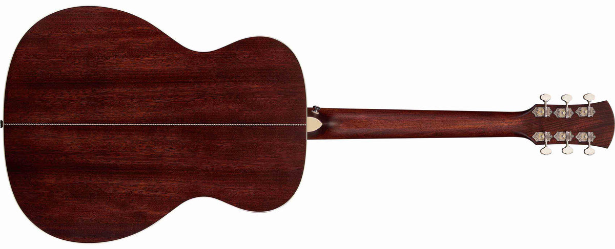 Mahogany back of grand concert acoustic electric guitar with mahogany neck and silver hardware
