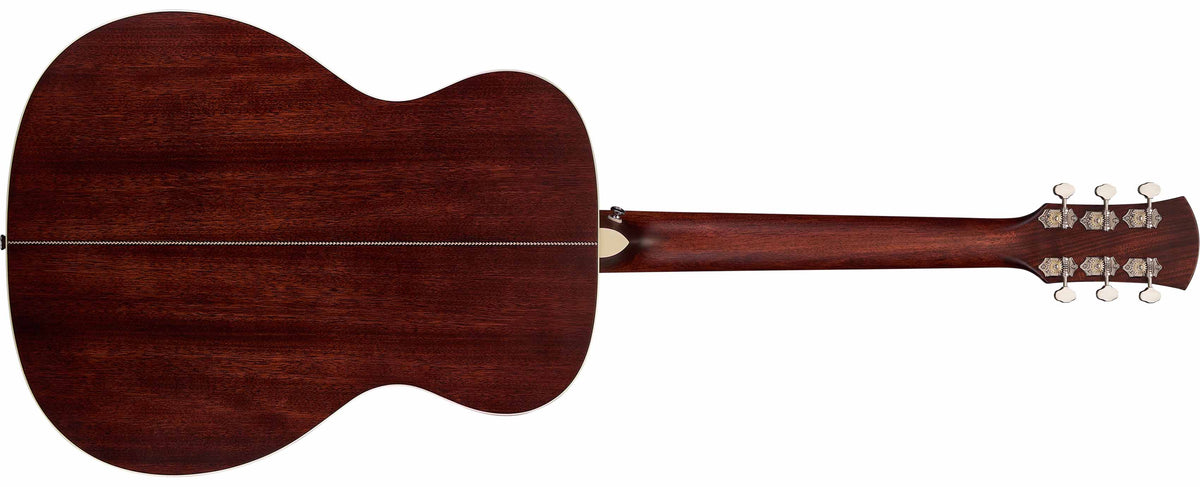 Mahogany back of grand concert acoustic electric guitar with mahogany neck and silver hardware