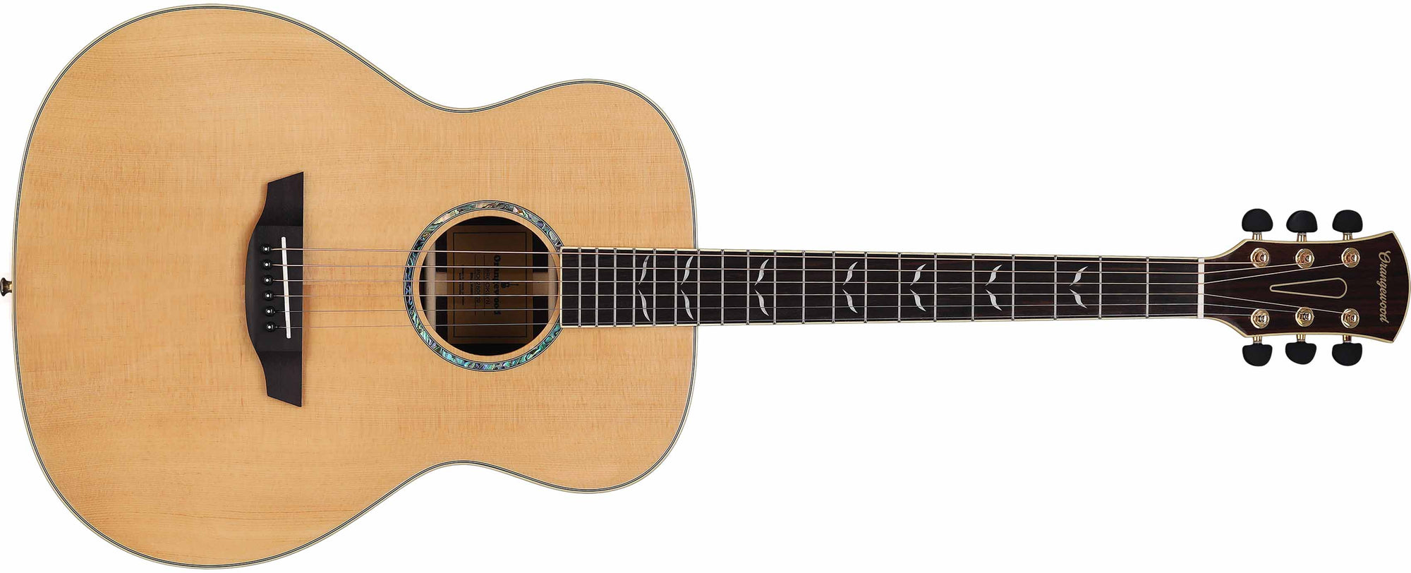 Spruce grand concert acoustic guitar with abalone rosette, mother of pearl fretboard inlays, and gold hardware
