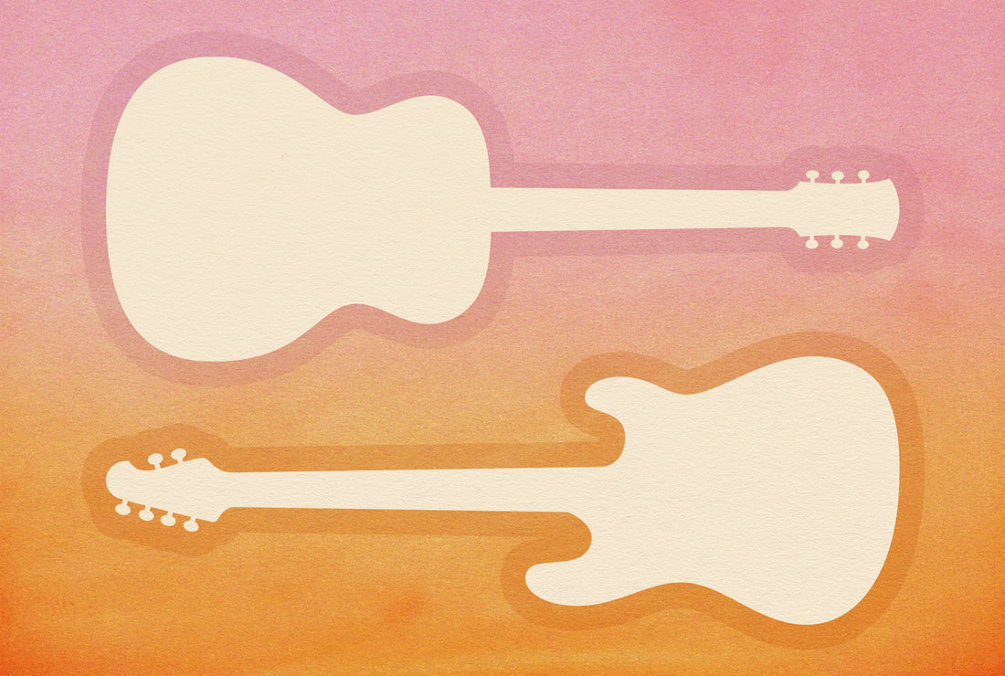 Illustration of an acoustic guitar shape and electric guitar shape