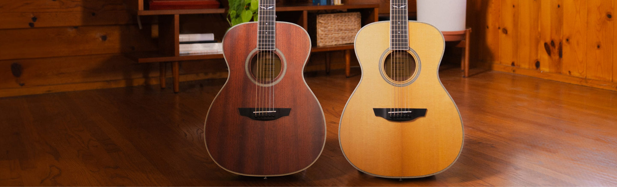 The Hudson Torrefied Spruce, Ava Torrefied Spruce, and Sage Torrefied Spruce guitars.