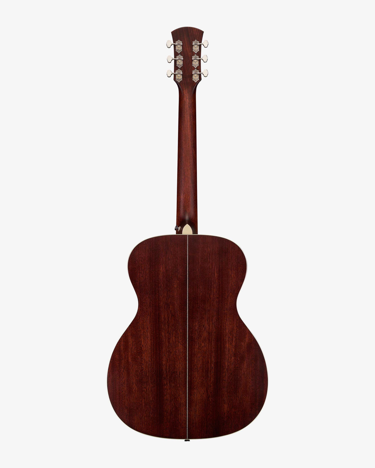 Mahogany back of grand concert acoustic electric guitar with mahogany neck and silver hardware