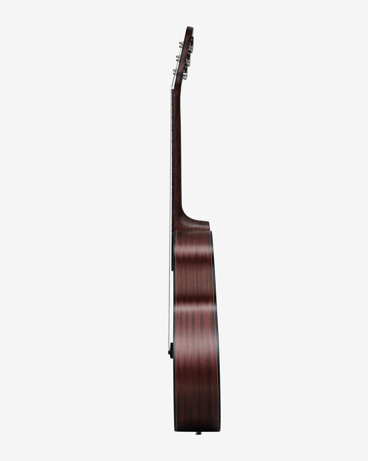 Mahogany side of left-handed cutaway guitar