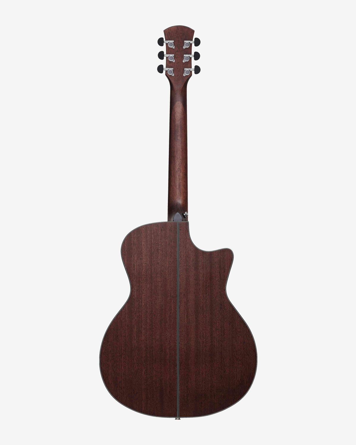 Mahogany back of left-handed cutaway guitar