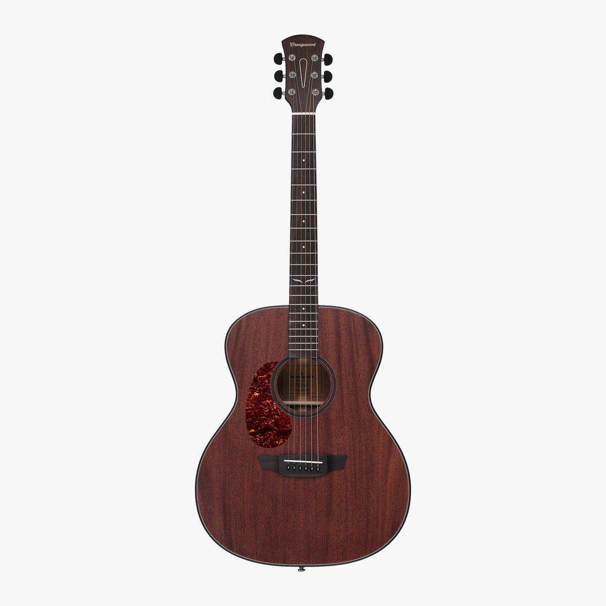 Oliver Left-Handed mahogany acoustic guitar, front view with pickguard