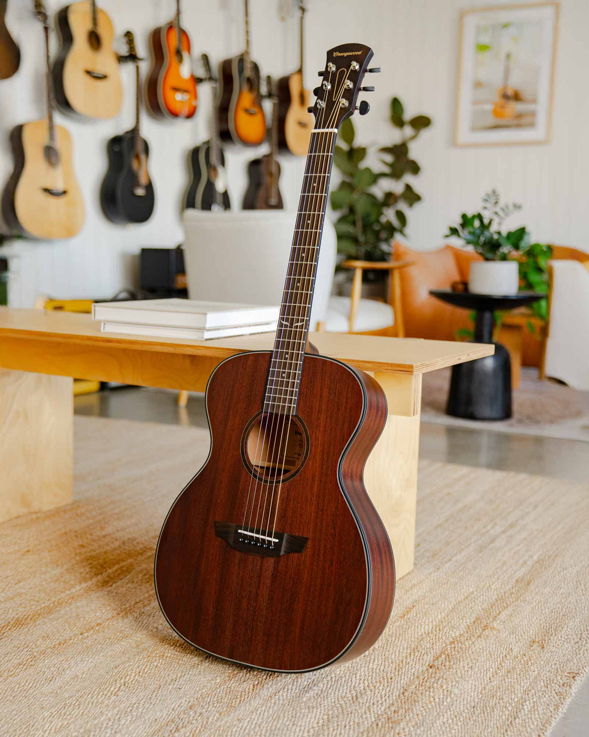 Oliver left-handed guitar in the orangewood showroom