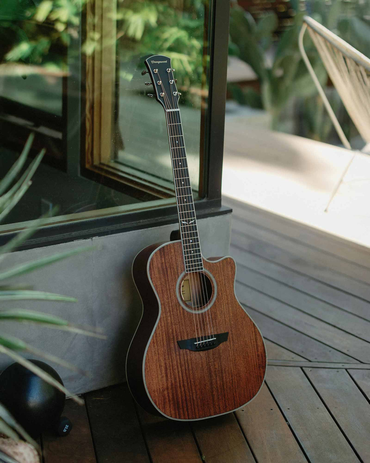 Sage mahogany live guitar outside