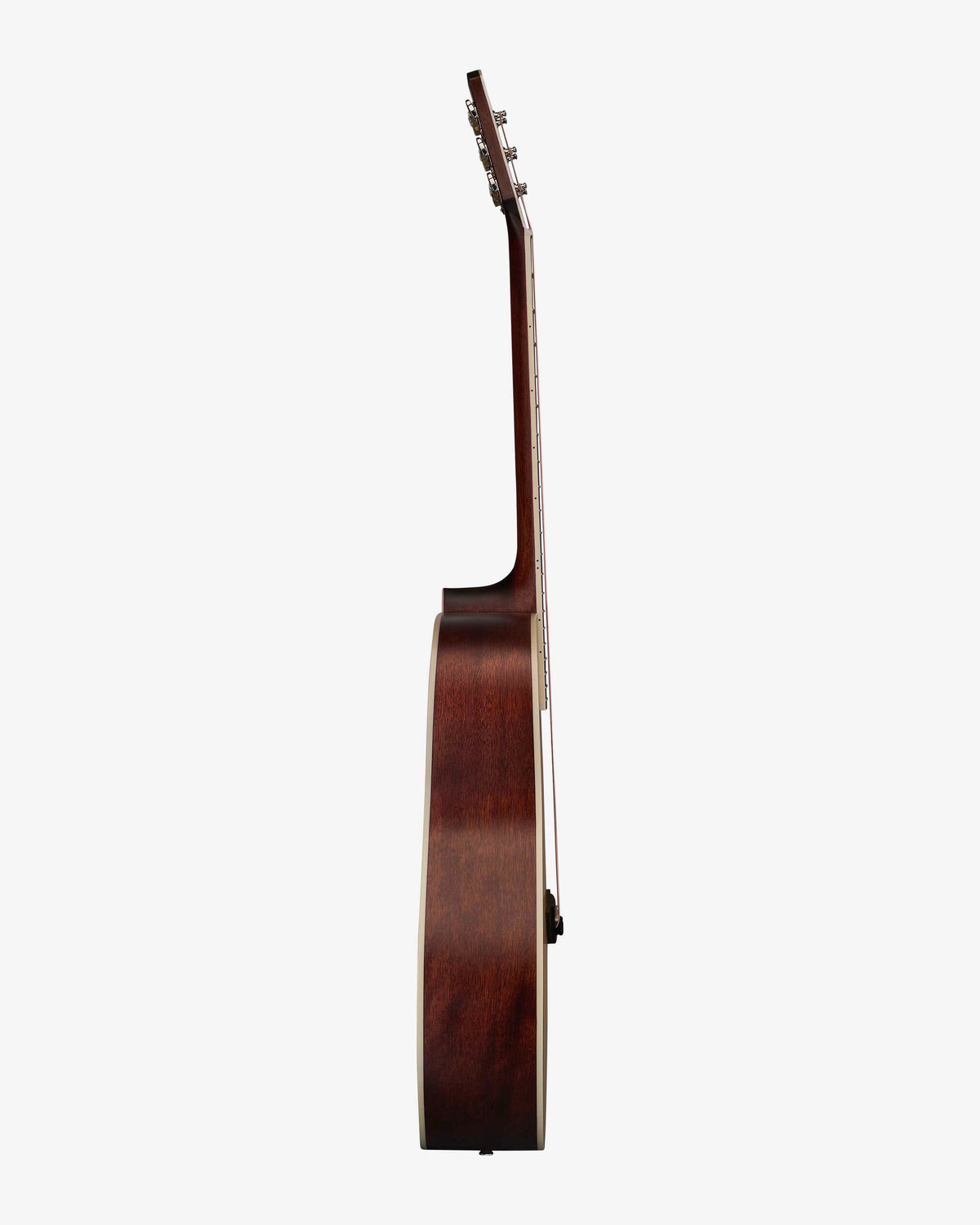 Side view of grand auditorium cutaway guitar with mahogany sides