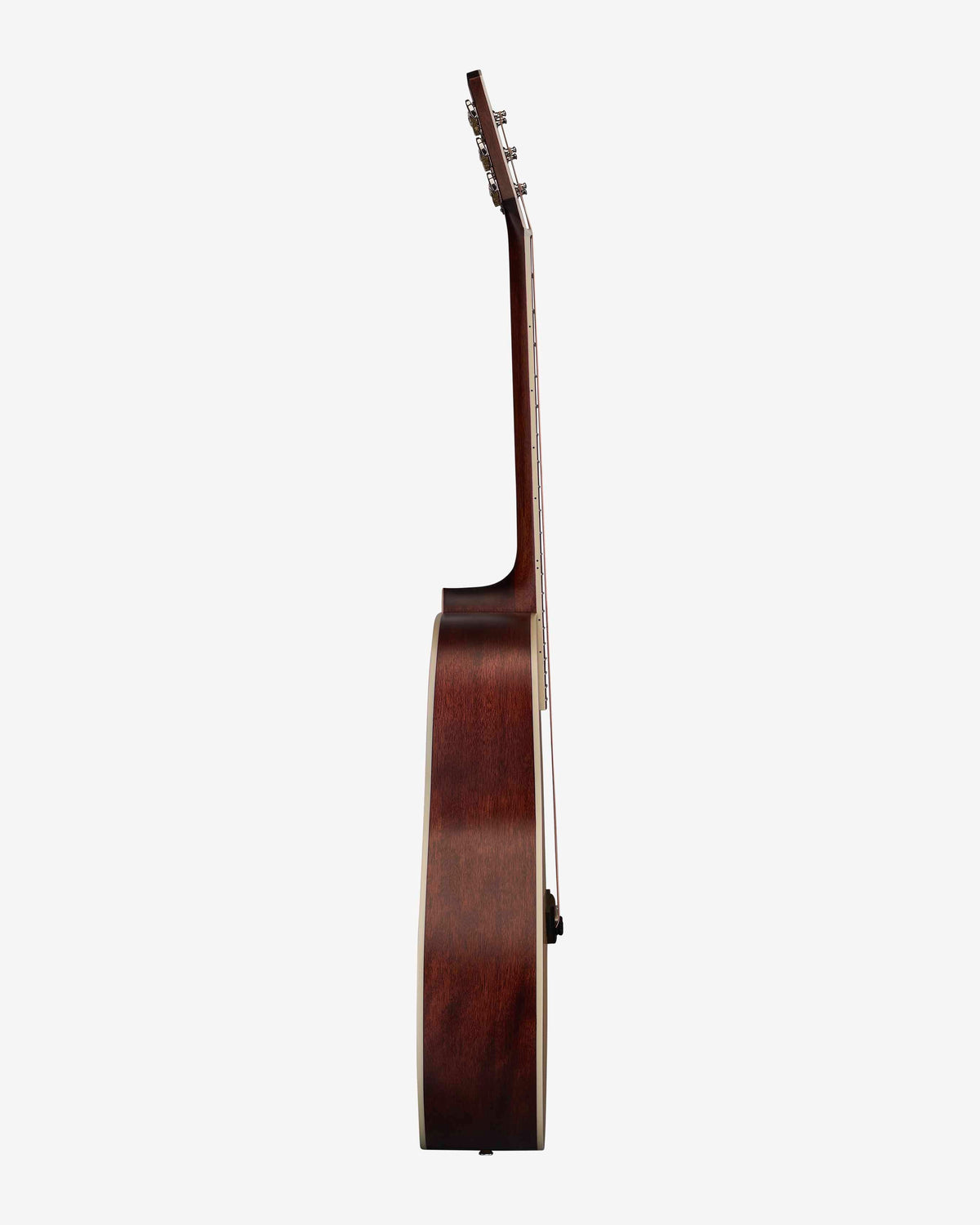 Side view of grand auditorium cutaway guitar with mahogany wood