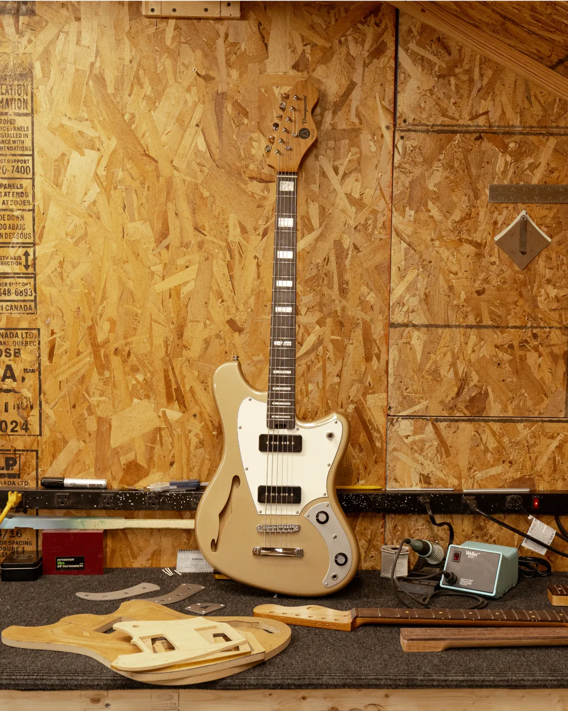 del sol baritone on a workbench