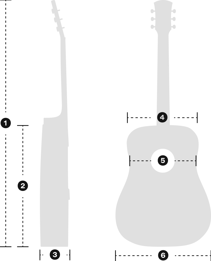 Size diagram of a dreadnought guitar