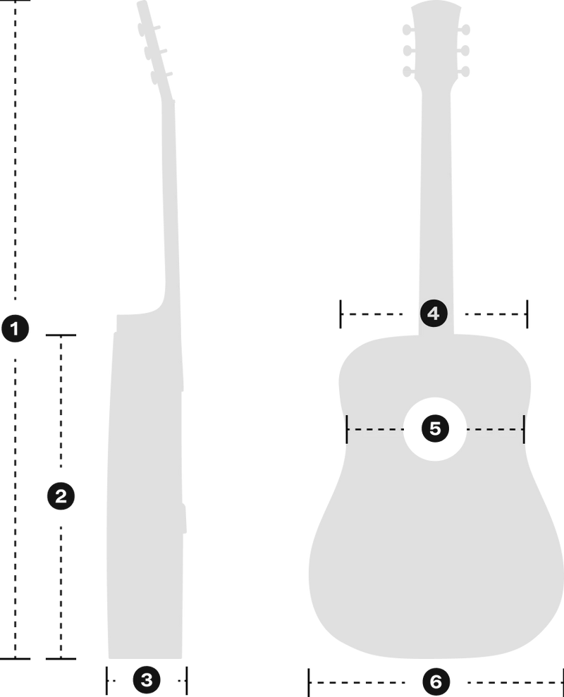 Size diagram of a dreadnought guitar