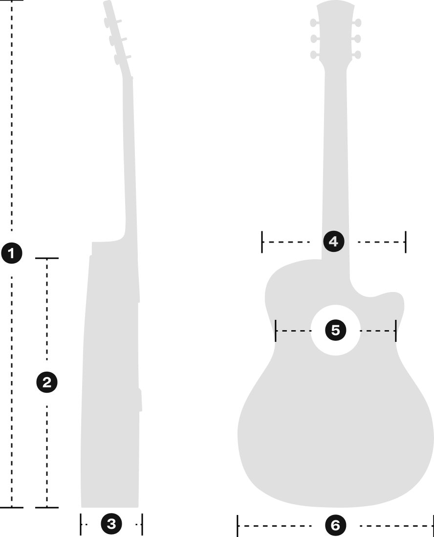 Size Diagram of a grand auditorium cutaway guitar