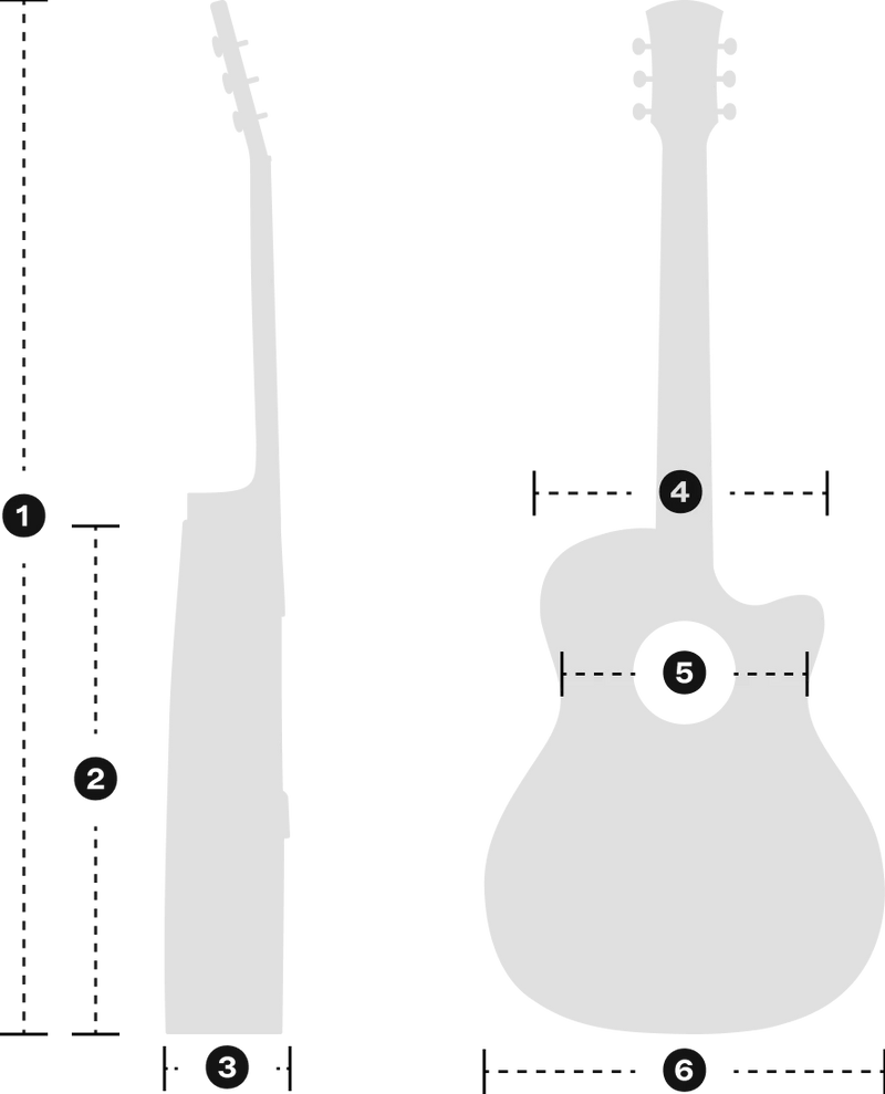 Size Diagram of a grand auditorium cutaway guitar