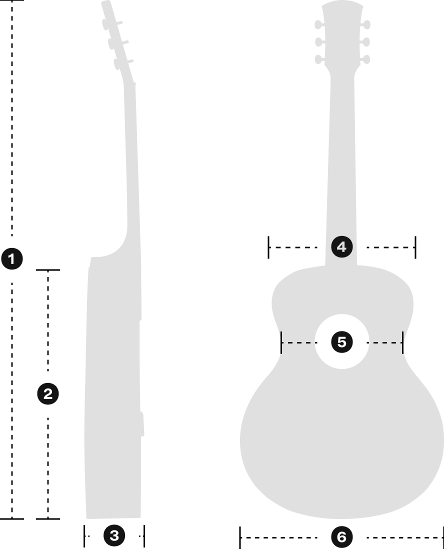 Size diagram of a mini guitar