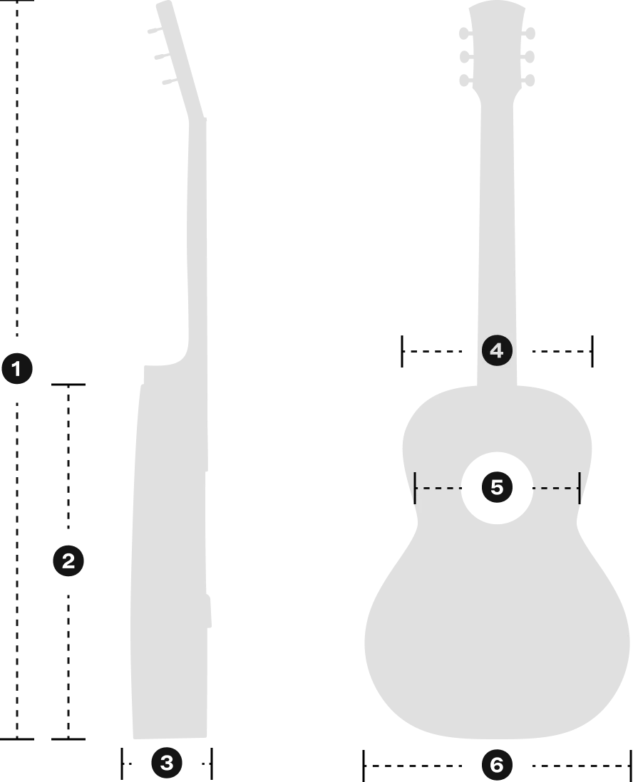 Size diagram of a parlor guitar
