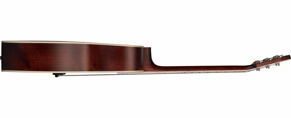 Mahogany left side of grand concert acoustic electric guitar with mahogany neck and silver hardware