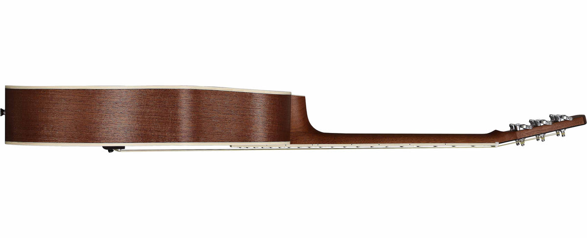 Side view of acoustic guitar with mahogany sides